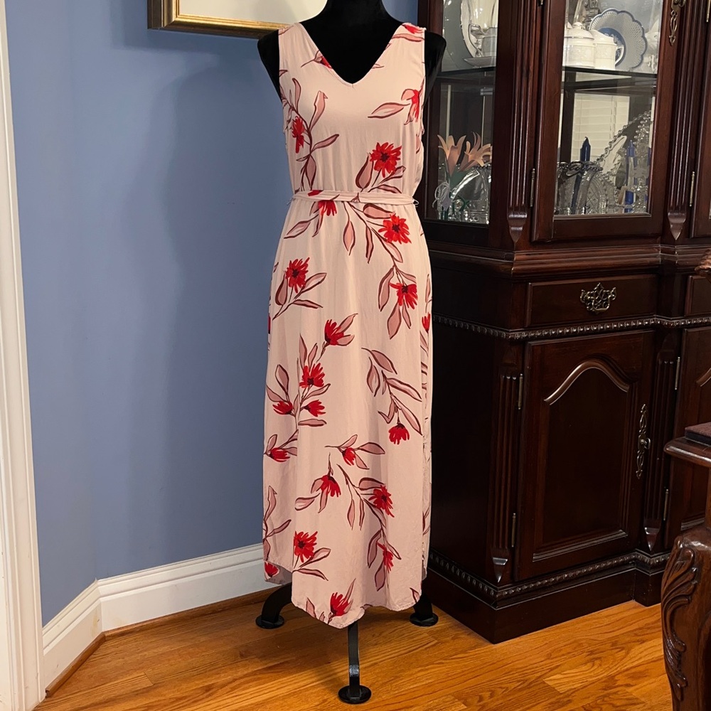 Floral Sleeveless Maxi Dress - Red and Cream
